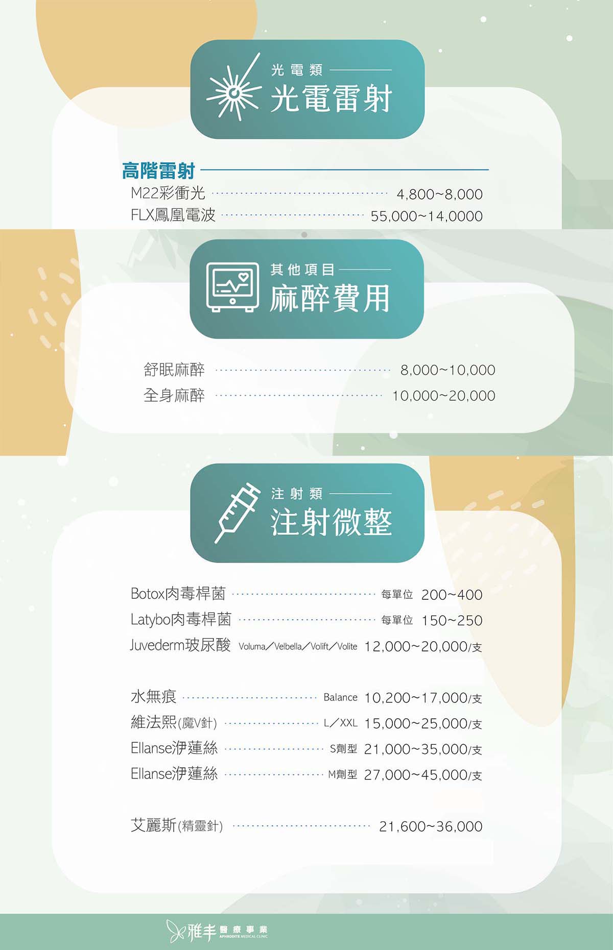 價目表