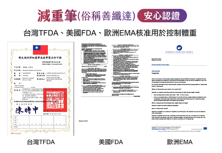 善纖達, 減重筆, 認證
