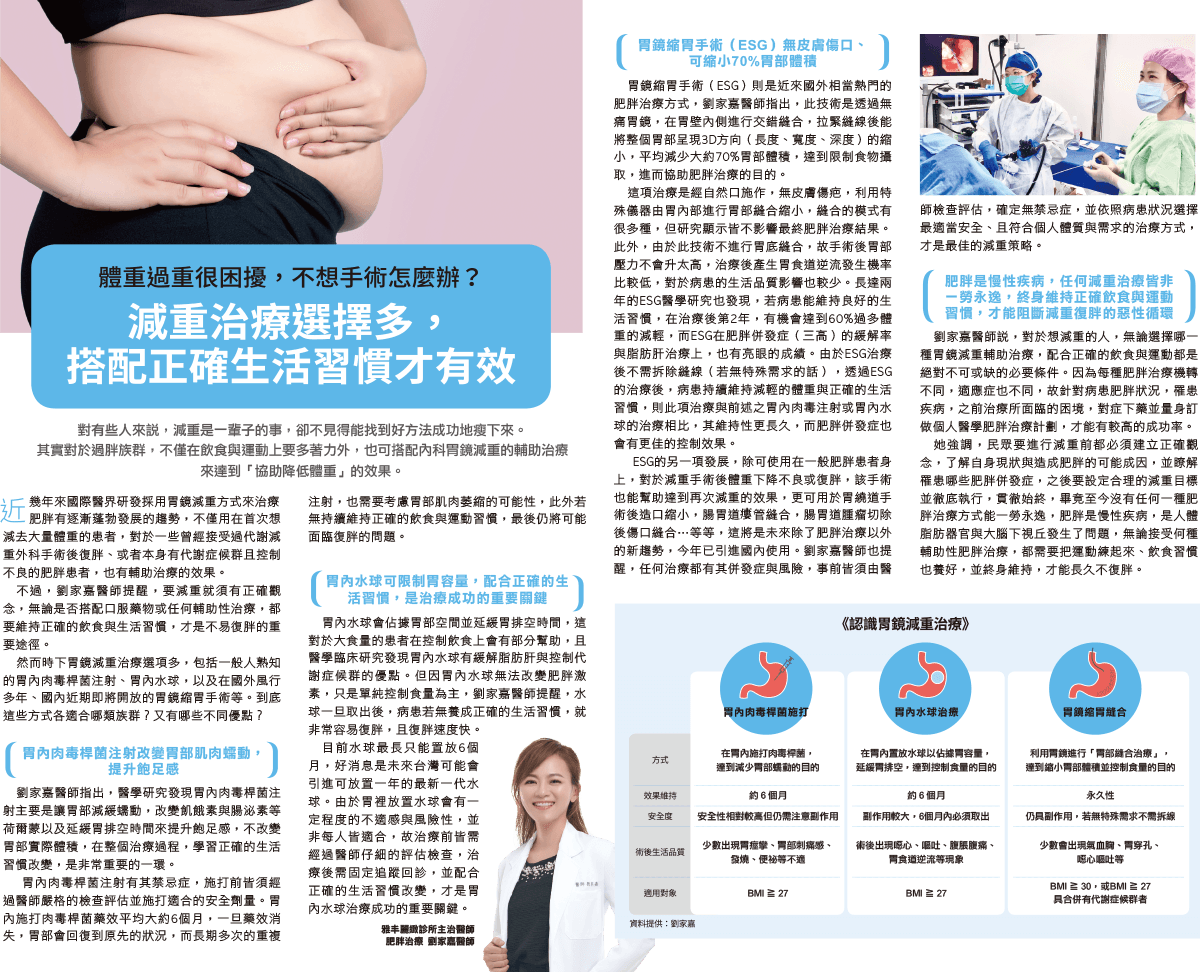 胃鏡減重報導劉家嘉醫師雅丰診所